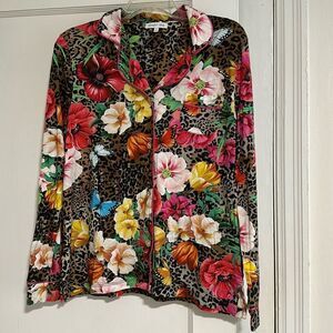 Johnny Was Sandra Animal Print  Women S Long  Sleeve pajama Shirt